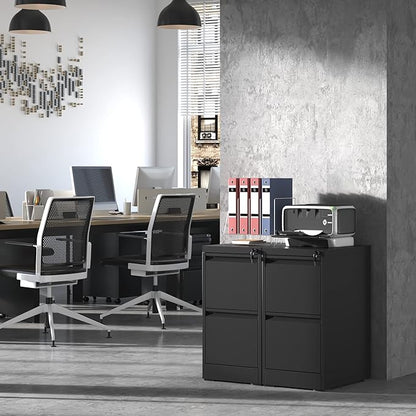 2 Drawer File Cabinet,Black Metal Filing Cabinets for Home Office,Vertical File Cabinet with Lock for A4/Letter/Legal Size Files,Assembly Required