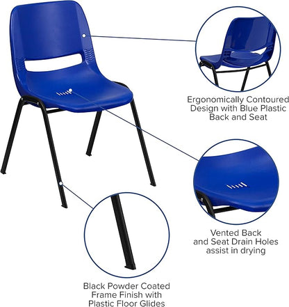 Flash Furniture HERCULES Series 661 lb. Capacity Navy Ergonomic Shell Stack Chair with Black Frame and 16'' Seat Height