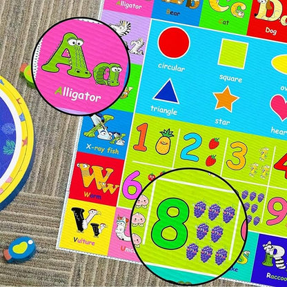 Kids Alphabet Play Game Rug - 2' 7" x 4' ABC Numbers and Shapes Educational Learning Toddler Carpet - Kids Room Playroom Classroom Kindergarten Activity Fun Soft Non-Slip Mat
