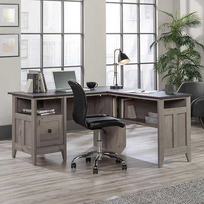 Sauder August Hill L-Shaped Home Office Desk, L: 59.06" x W: 58.74" x H: 29.25", Mystic Oak finish