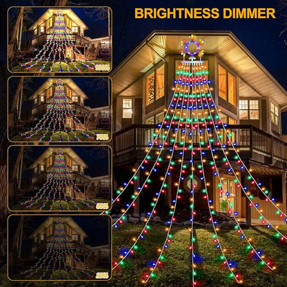 PUHONG Christmas Decorations, 320 LED Outdoor String Lights, Snowflakes Hanging Christmas Tree Topper Lights with 11 Modes for Holiday, Wedding, Party, Yard Decor (Warm White&Multicolored)