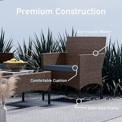 Nestl Outdoor Patio Furniture Sofas, Standard, Brown Base/Navy Blue Cushions
