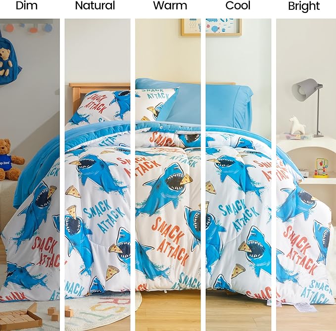 SLEEP ZONE Jersey Knit 2-Piece Twin Size Comforter Set, Blue Shark Design for Boys, Skin-Friendly and Breathable, Super Soft, Durable, Comfortable Kids Bedding Set（Sharks, Twin）