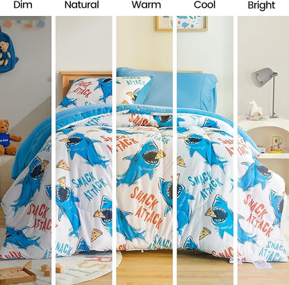SLEEP ZONE Jersey Knit 3-Piece Full/Queen Size Comforter Set, Lightweight Kids Bedding Sets for All Seasons, Fluffy Soft, Easy Care (Sharks, Full/Queen)