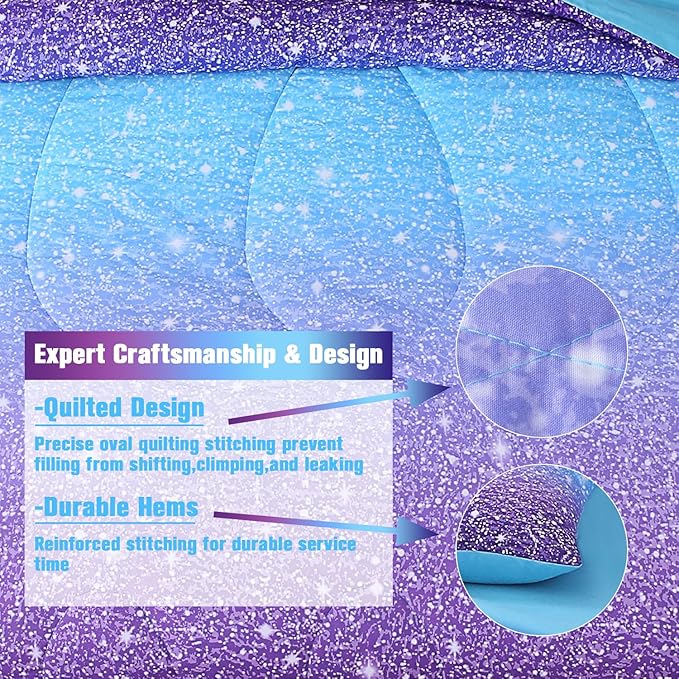 JQinHome Full Blue Purple Comforter Set, 6 Piece Bed in A Bag 3D Colorful Ombre Bedding Set for Girls Women (1 Comforter,2 Pillowcases,1 Flat Sheet,1 Fitted Sheet,1 Cushion Cover)(Blue Purple)