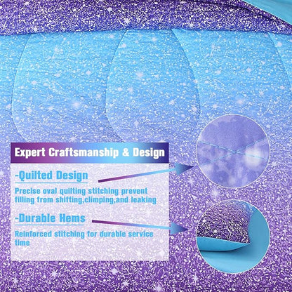 JQinHome Full Blue Purple Comforter Set, 6 Piece Bed in A Bag 3D Colorful Ombre Bedding Set for Girls Women (1 Comforter,2 Pillowcases,1 Flat Sheet,1 Fitted Sheet,1 Cushion Cover)(Blue Purple)