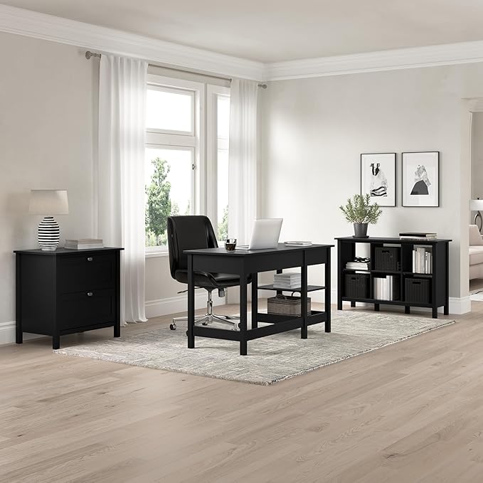 Bush Furniture Broadview 54W Computer Desk with Drawers and Desktop Organizer in Classic Black | Storage for Home Office Workspace