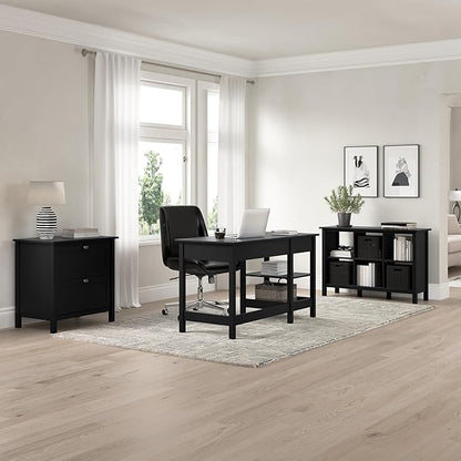 Bush Furniture Broadview 54W Computer Desk with Drawers and Desktop Organizer in Classic Black | Storage for Home Office Workspace