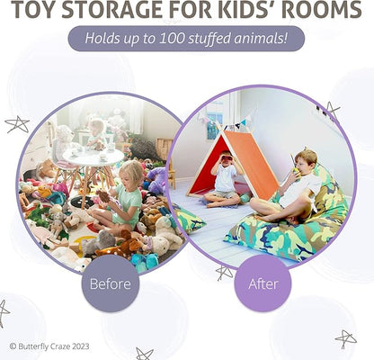 Butterfly Craze Bean Bag Chair Cover, Functional Toddler Toy Organizer, Fill with Stuffed Animals to Create a Jumbo, Comfy Floor Lounger for Boys or Girls, Stuffing Not Included, Camo