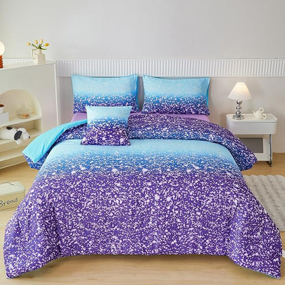PERFEMET Queen Comforter Set with Sheets, 6 Pcs Blue Purple Girls Bedding Set, Tie Dye Rainbow Comforter for Queen Size Bed, Colorful Ombre Bedroom Decor Bed in A Bag for Teens Girls