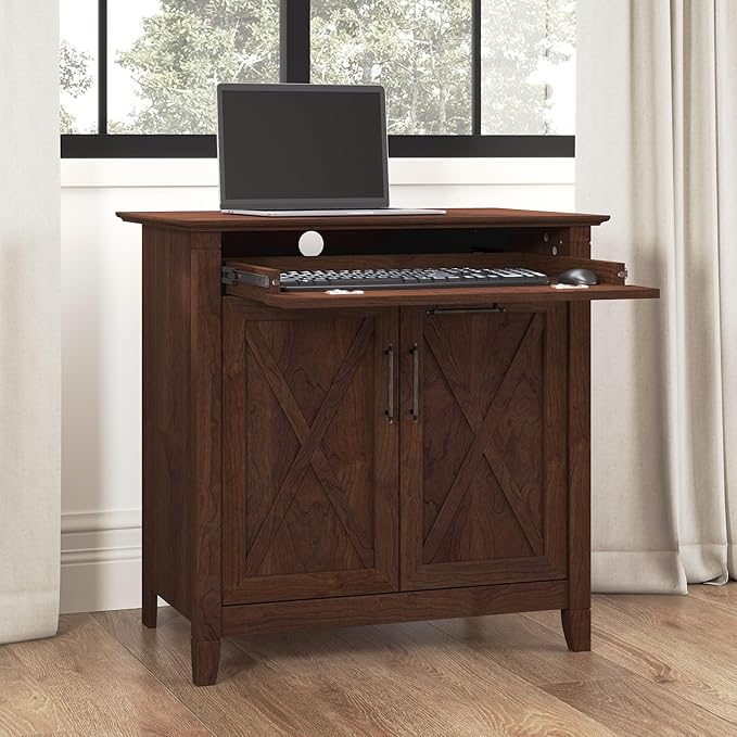 Bush Business Furniture Key West Secretary Desk with Keyboard Tray and Storage Cabinet, 30W x 20D, Bing Cherry