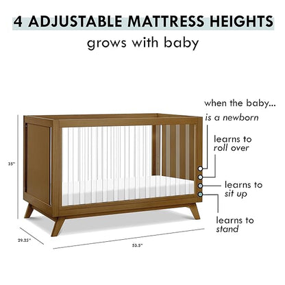 DaVinci Otto 3-in-1 Convertible Crib in Walnut with Acrylic Slats, Greenguard Gold Certified