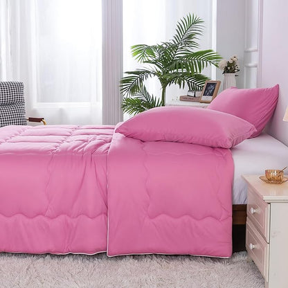 COTTEBED Rose Pink Comforter Queen Size, Jersey Knit T-Shirt Feel Ultra-Soft Cute Cozy Durable Lightweight Bedding Blanket Down Conforter Set and Pillowcase for Women Girl All Season Use Full/Queen