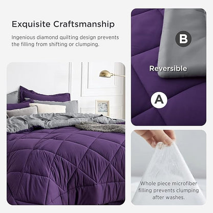 Bedsure Purple Queen Comforter Set - 7 Pieces Reversible Bed Set Bed in a Bag Queen with Comforters, Sheets, Pillowcases & Shams, Queen Bedding Sets