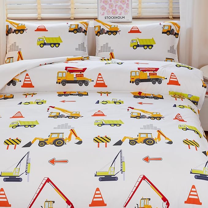 Kids Twin Comforter Set for Boys,Engineering Vehicle Comforter Set Twin,Tractor Comforter,Kids Crane Bedding Sets,Excavator Comforter with 2Pillowcases