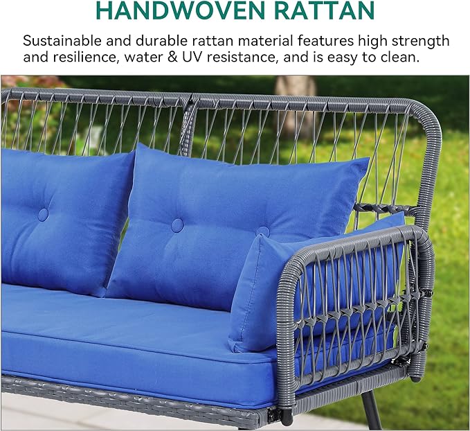 YITAHOME Patio Furniture L-Shaped Coversation Sectional Outdoor Sofa Set for Backyard, Porch with Thick Cushions Detachable Lounger, Side Table (Gray+Navy Blue)
