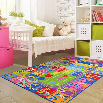Kids Rugs For Playroom, ABC Alphabet Numbers Classroom Rug, 3x5 Feet Educational Learning and Fun Playroom Rug, Non Slip Nursery Rug, Kids Play Mat for Kids Room, Toddler Classroom and Bedroom