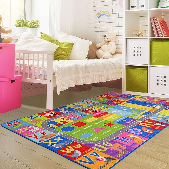 Kids Rugs For Playroom, ABC Alphabet Numbers Classroom Rug, 4x6 Feet Educational Learning and Fun Playroom Rug, Non Slip Nursery Rug, Kids Play Mat for Kids Room, Toddler Classroom and Bedroom
