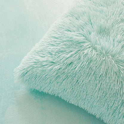 FOPPA Green fluffy Comforter Cover Set king- Ultra Soft fluffy green Bedding Sets 3 Pieces (1 Duvet Cover + 2 Pillow case) green fluffy bed set (Mint Green, King)