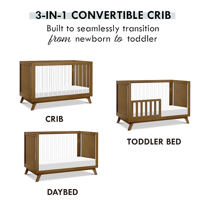 DaVinci Otto 3-in-1 Convertible Crib in Walnut with Acrylic Slats, Greenguard Gold Certified