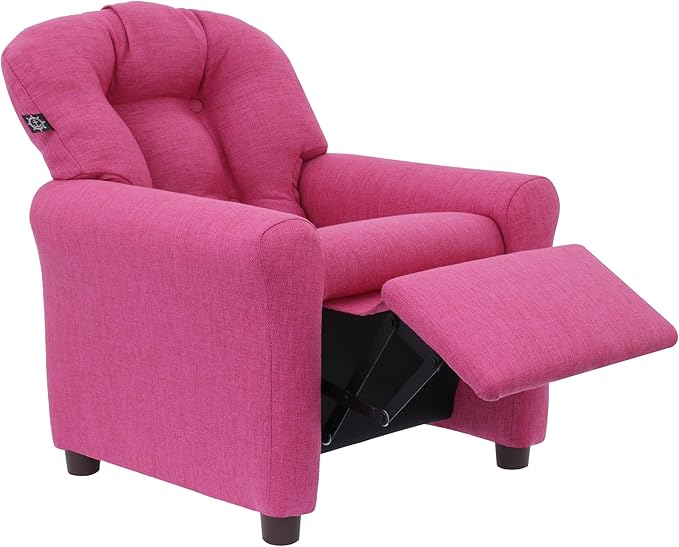 THE CREW FURNITURE Traditional Kids Recliner, Toddler Ages 1-5 Years, Home Décor Polyester Linen, Magenta