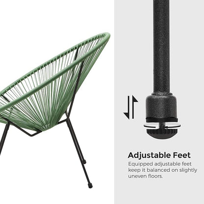 SONGMICS 3-Piece Outdoor Seating Acapulco Chair, Modern Patio Furniture Set, Glass Top Table and 2 Chairs, Indoor and Outdoor Conversation Bistro Set, Light Green UGGF011C01