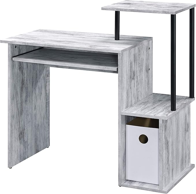 Acme Lyphre Wooden Top Computer Desk in Antique White and Black