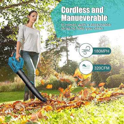 Leaf Blower - 320CFM 180MPH 21V Leaf Blower Cordless with 2 X 5.0 Ah Battery & Charger, Electric Leaf Blower Battery Powered Leaf Blower Lightweight for Snow Blowing & Lawn Care Yard Cleaning