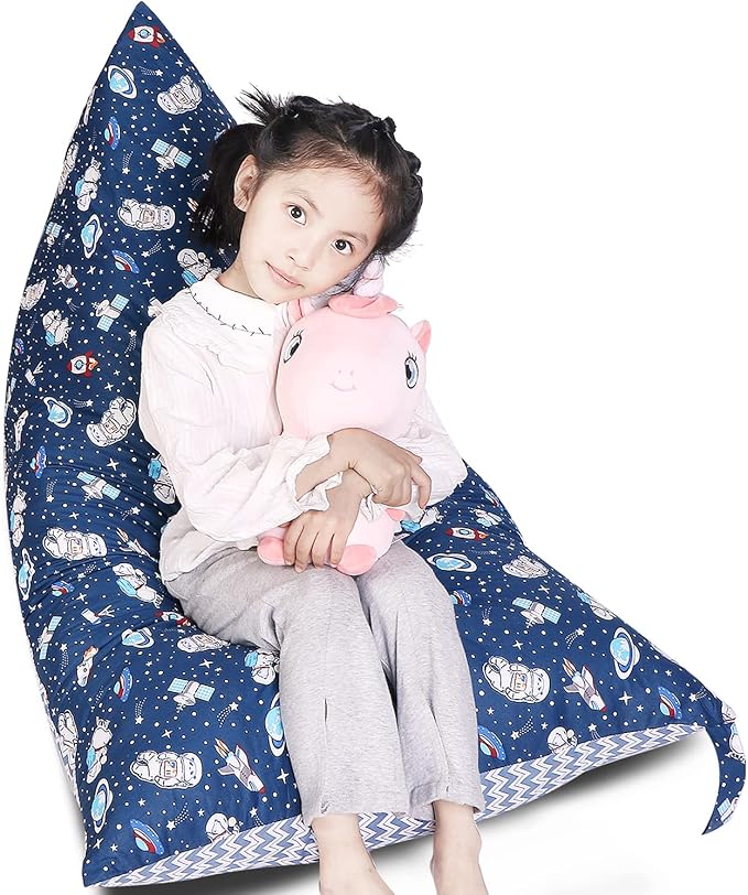 Stuffed Animal Storage Bean Bag Chair Cover, Cotton Blue Universe Plush Toy Storage Stuff and Sit Seat for Kids/Teens/Adults, 52" x 31" Extra Large Triangle Floor Sofa, 200L/52Gal, Cover Only