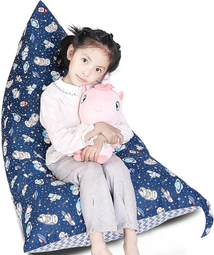 Stuffed Animal Storage Bean Bag Chair Cover, Cotton Blue Universe Plush Toy Storage Stuff and Sit Seat for Kids/Teens/Adults, 52" x 31" Extra Large Triangle Floor Sofa, 200L/52Gal, Cover Only