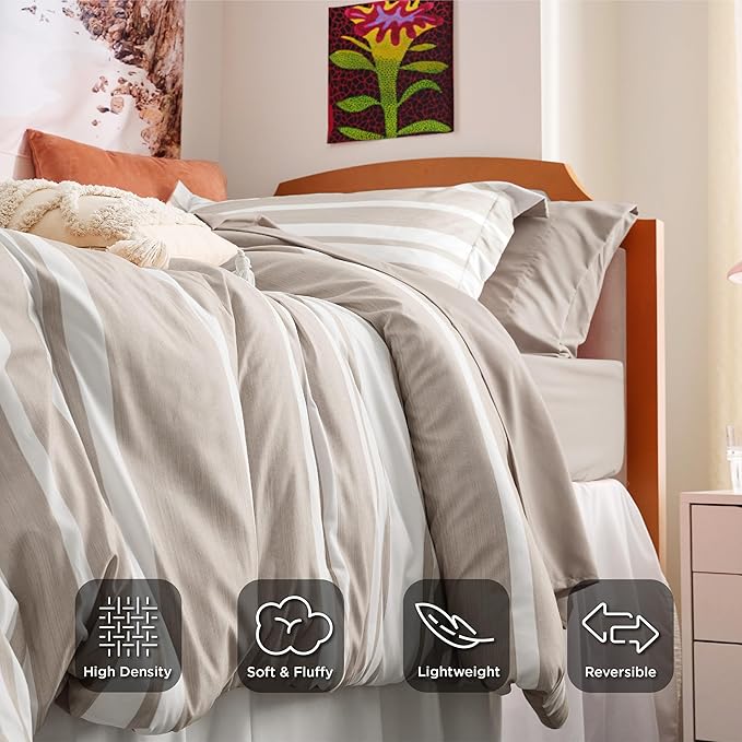 Bedsure Twin XL Comforter Set, Extra Long 5 Pieces Light Camel Twin XL Bedding Sets, All Season Dorm Room Essentials with 1 Pillow Sham, Flat Sheet, Fitted Sheet and 1 Pillowcase