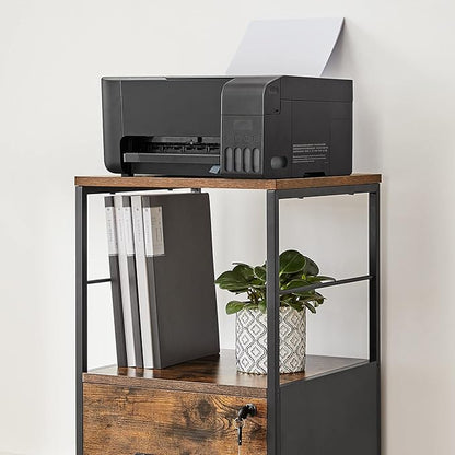 VASAGLE Filing Cabinet for Home Office, Printer Cabinet, Rolling File Cabinet with Drawer and Lock, for Suspended Folder, A4 and Letter Sized Documents, Industrial, Rustic Brown and Black UOFC044B01