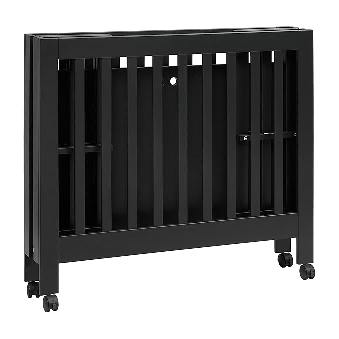 Babyletto Origami Mini Portable Folding Crib with Wheels in Black, 2 Adjustable Mattress Positions, Greenguard Gold Certified