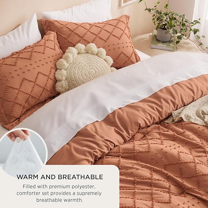 Bedsure California King Comforter Set - Pumpkin Comforter, Boho Tufted Shabby Chic Bedding Comforter Set, 3 Pieces Farmhouse Bed Set for All Seasons, Fluffy Soft Bedding Set with 2 Pillow Shams