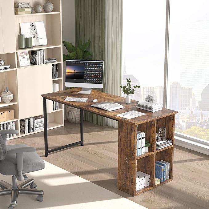 Homfio 47.2'' Computer Desk with Storage Shelves, Modern Home Office Desk Computer Table with Cabinets, Student Studying Writing Desk Wood Desk Workstation for Home Office, Rustic Brown
