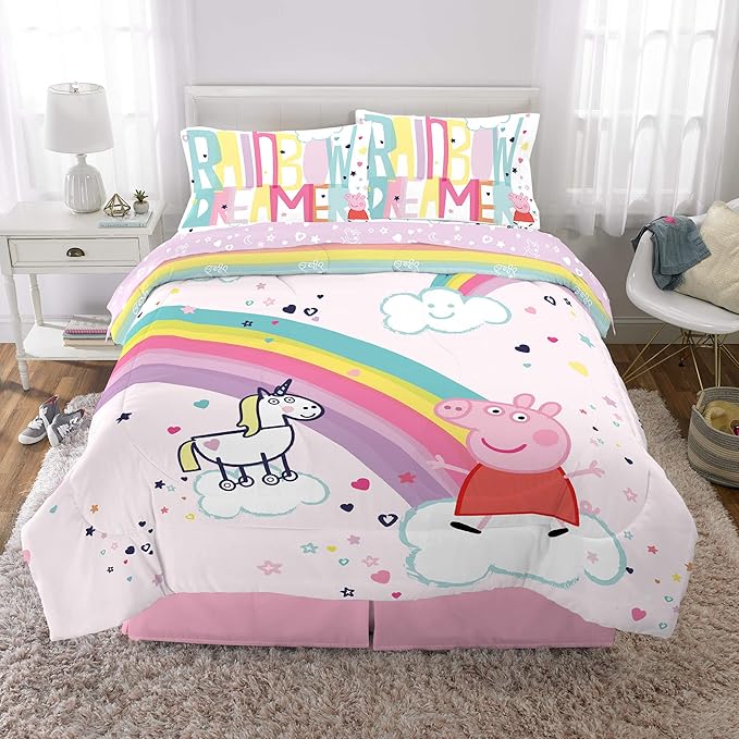 Franco Kids Bedding Super Soft Comforter and Sheet Set, 5 Piece Full Size, Peppa Pig