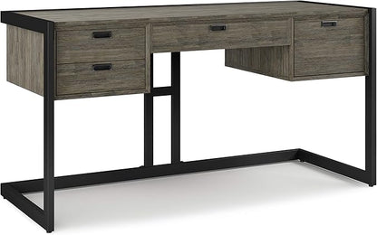 SIMPLIHOME Hampden SOLID ACACIA WOOD Modern Industrial 60 Inch Wide Desk in Weathered Grey, For the Office Desk, Writing Table, Workstation and Study Table
