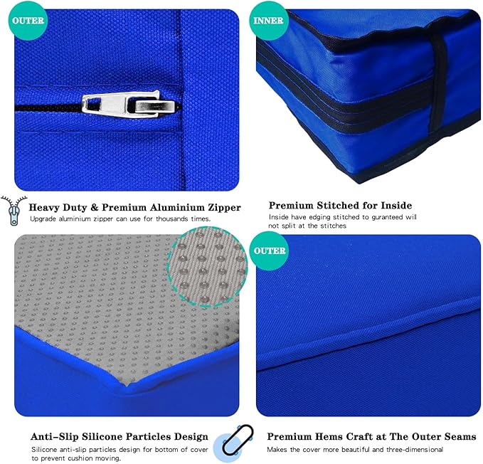 ClawsCover 14Pack Outdoor Patio Seat and Back Cushions Replacement Covers Fit for 7Pieces 6-Seater Wicker Rattan Sectional Couch Chair Furniture Set,Royal Blue-Include Cover Only (Small)