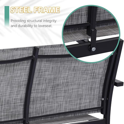 4 Pieces Patio Furniture Set Outdoor Garden Patio Conversation Sets Poolside Lawn Chairs with Tempered Glass Coffee Table Loveseat Porch Furniture Textilene Fabric Grey