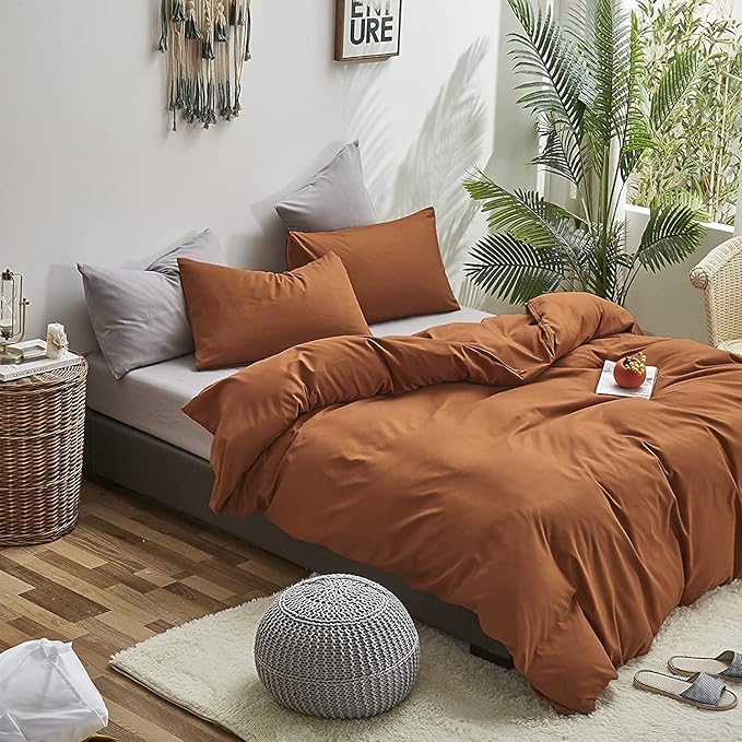 Pumpkin Color Comforter Sets Solid Cinnamon Color Bedding Set Cal King 3 PCs Pumpkin Comforter Sets for Women Girls Breathable Soft Bedroom Collection Solid Rust Color Adults Pumpkin Bedding