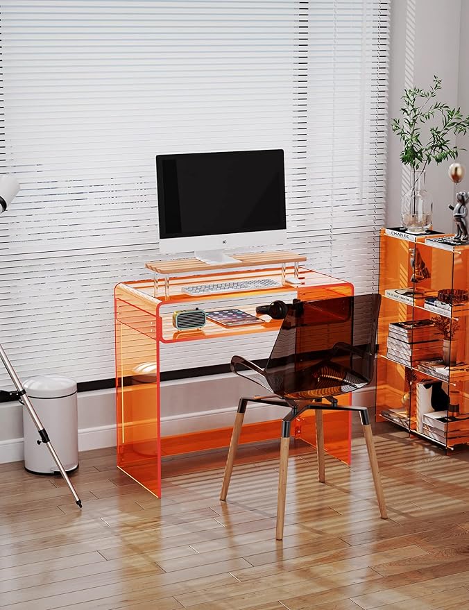 Acrylic Desk Laptop Workstation Study Table Home Office Console Table Entrance Table Decor (Orange)