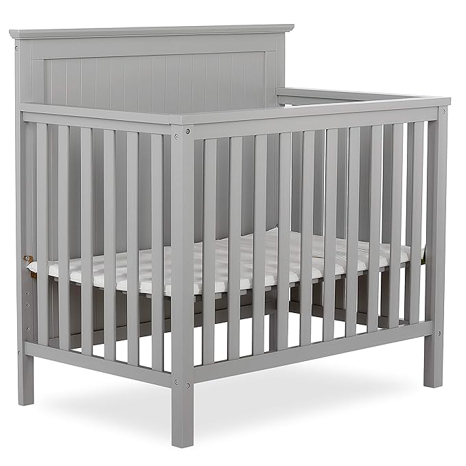 Ava 4-in-1 Convertible Mini Crib in Pebble Grey, 635-PG, Greenguard Gold Certified, Non-Toxic Finish, Comes with 1" Mattress Pad, with 3 Mattress Height Settings