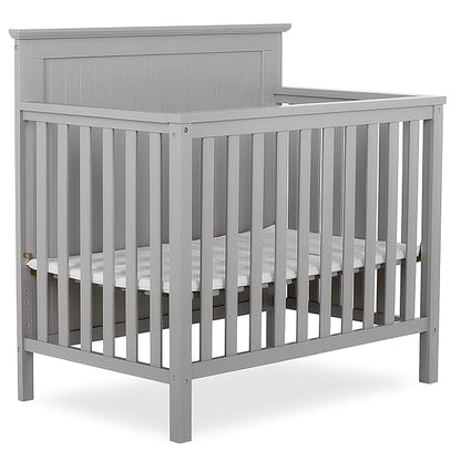 Ava 4-in-1 Convertible Mini Crib in Pebble Grey, 635-PG, Greenguard Gold Certified, Non-Toxic Finish, Comes with 1" Mattress Pad, with 3 Mattress Height Settings