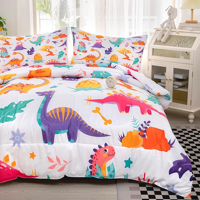 CVHOUSE Dinosaur Bedding Set,Dinosaur Comforter,Dinosaur Comforter Set Queen,Microfiber Quilt Set with 1 Comforter and 2 Pillow Cases- 3 Piece