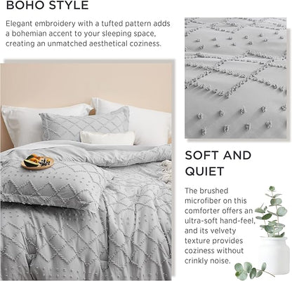 Bedsure California King Comforter Set - Light Grey Comforter, Boho Tufted Shabby Chic Bedding Comforter Set, 3 Pieces Farmhouse Bed Set for All Seasons, Fluffy Soft Bedding Set with 2 Pillow Shams