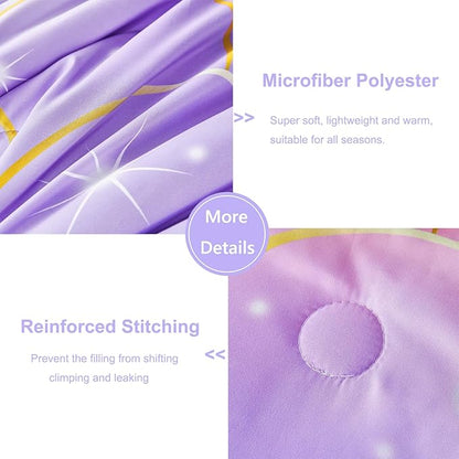 PERFEMET Purple Mermaid Twin Comforter Set for Girls, 6 Pieces Colorful Rainbow Twin Bedding Sets, Tie Dye Ombre Glitter Bed in A Bag Comforter Set with Sheets