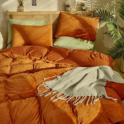 Wellboo Rust Caramel Fluffy Comforters Full Women Burnt Orange Velvet Bedding Comforter Sets Cotton Modern Solid Terracotta Flannel Quilts Girls Plain Reddish Plush Aesthetic Bed Quilts Shaggy Fur Bed