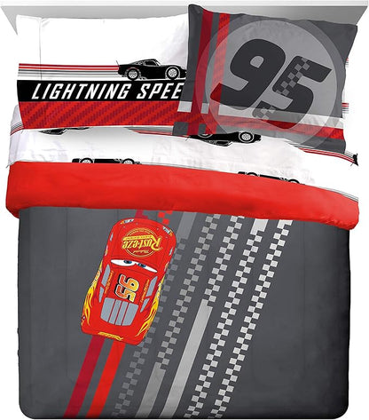 Jay Franco Disney Pixar Cars Race Ready 7 Piece Queen Bed Set - includes Comforter & Sheet Set - Bedding Features Lightning McQueen - Super Soft Fade Resistant Microfiber