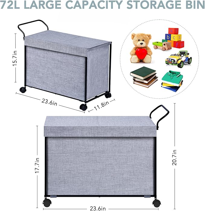 SWTYMIKI Large Toy Box Toy Storage - with Wheels Big Toy Chest for Kids Toy Organizer Bins, Toy Boxes for Kids Girls Boys, Stuffed Animals, Clothes, Nursery Bedroom 23.6" L x 17.7" H x 11.8" W