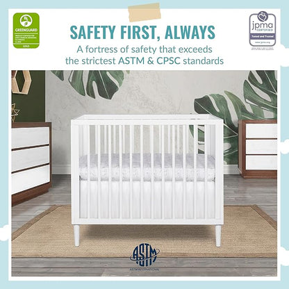 Lucas Mini Modern Crib with Rounded Spindles in White , 39x25.5x33 Inch (Pack of 1)